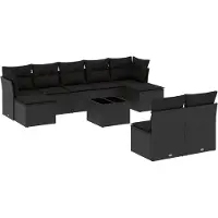 vidaXL 10-delige Loungeset met kussens poly rattan zwart