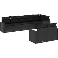 vidaXL 8-delige Loungeset met kussens poly rattan zwart