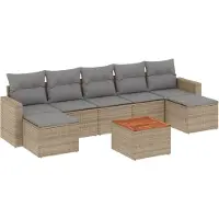 vidaXL 8-delige Loungeset met kussens poly rattan beige