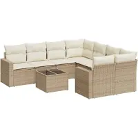 vidaXL 9-delige Loungeset met kussens poly rattan beige