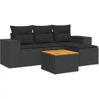 vidaXL 5-delige Loungeset met kussens poly rattan zwart