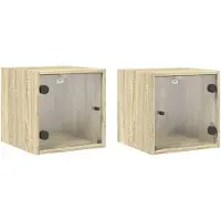 vidaXL Nachtkastjes met glazen deuren 2 st 35x37x35 cm sonoma eiken