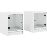 vidaXL Nachtkastjes met glazen deuren 2 st 35x37x42 cm wit