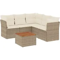 vidaXL 6-delige Loungeset met kussens poly rattan beige
