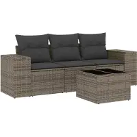 vidaXL 4-delige Loungeset met kussens poly rattan grijs