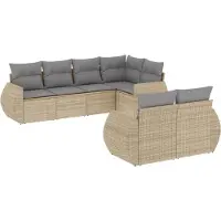 vidaXL 7-delige Loungeset met kussens poly rattan beige