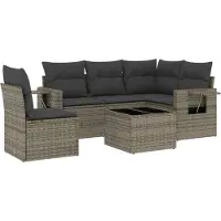 vidaXL 6-delige Loungeset met kussens poly rattan grijs