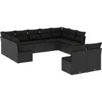 vidaXL 11-delige Loungeset met kussens poly rattan zwart