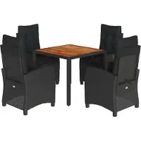 vidaXL 5-delige Tuinset met kussens poly rattan zwart