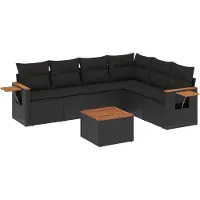 vidaXL 7-delige Loungeset met kussens poly rattan zwart