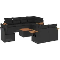 vidaXL 9-delige Loungeset met kussens poly rattan zwart