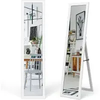 Costway 2-in-1 spiegel, geheel lichaam, staande spiegel met houten frame, make-upspiegel 37 x 155 cm, spiegel voor slaapkamer, woonkamer en hal, wit