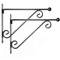 Esschert Design Set van 2x stuks muurhaken met dubbele sierkrul 39 x 31 cm - metaal - hanging basket haak - Plantenbakhaken