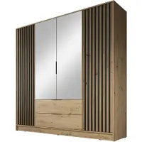 Meubella Kledingkast Eiken Zwart 206x51x200 Garderobekast spiegel
