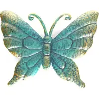 Coen Bakker 1x Turquoise/goud metalen tuindecoratie vlinder 22 cm - Tuinbeelden