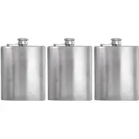 HIXA Heupfles - RVS - 200 ml - 3 Stuks - Platvink - Zakflacon - Drankflacon - Zilver