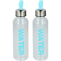 Cuisine Elegance Waterfles/drinkfles/sportfles - 2x - transparant/turquoise - kunststof - 550 ml - Drinkflessen