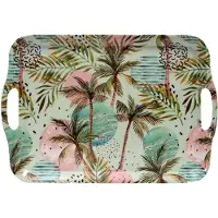 Concord Concorde Dienblad/serveer tray Tropical Holiday - Melamine - roze/groen - 42 x 29 cm - rechthoekig - Dienbladen