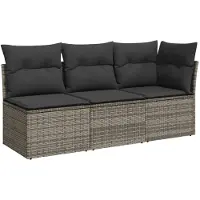vidaXL Tuinbank 3-zits met kussens poly rattan grijs