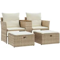 vidaXL Tuinbank 2-zits met voetenbanken poly rattan beige