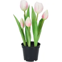 DK Design Kunst tulpen Holland in pot - 5x stuks - lichtroze - real touch - 26 cm - Kunstbloemen