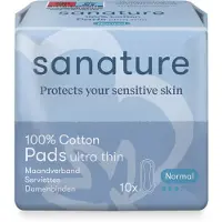 Sanature 100% Katoenen Maandverband Ultra Normaal zonder vleugels 10 stuks
