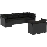 vidaXL 9-delige Loungeset met kussens poly rattan zwart