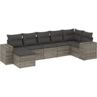 vidaXL 7-delige Loungeset met kussens poly rattan grijs
