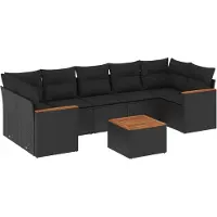 vidaXL 8-delige Loungeset met kussens poly rattan zwart