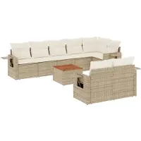 vidaXL 9-delige Loungeset met kussens poly rattan beige