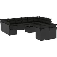 vidaXL 13-delige Loungeset met kussens poly rattan zwart
