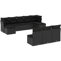 vidaXL 10-delige Loungeset met kussens poly rattan zwart