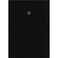 Diamond Line Douchebak Relievo Crag Laag Rechthoek 90x140x3cm Polybeton Antislip Mat Zwart met Rooster Geborsteld RVS