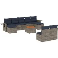 vidaXL 10-delige Loungeset met kussens poly rattan grijs