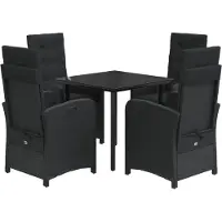 vidaXL 5-delige Tuinset met kussens poly rattan zwart