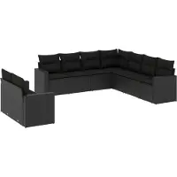 vidaXL 9-delige Loungeset met kussens poly rattan zwart