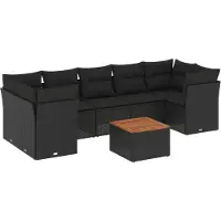 vidaXL 8-delige Loungeset met kussens poly rattan zwart