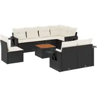 vidaXL 9-delige Loungeset met kussens poly rattan zwart