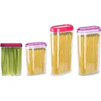 PlasticForte Voedselcontainers set - 4 stuks - roze - 2350ml en 1500ml - kunststof - voorraadpot