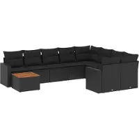 vidaXL 10-delige Loungeset met kussens poly rattan zwart