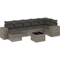 vidaXL 8-delige tuinmeubelset met kussens, grijs, polyrotan