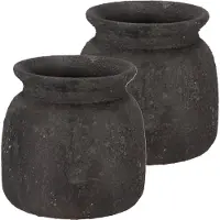 DK Design Bloemenvaas kruik Maya - 2x - verweerd zwart - D16 x H17 cm - rustiek