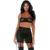 Erotic Treasure Forplay - Put O-ring On It Lingerie Skirt Set - Zwart