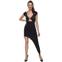 Cottelli Party - asymmetrische jurk met ring - zwart - M