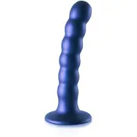 Ouch! Geribbelde G-spot dildo met zuignap 13 cm - Metalic Blue