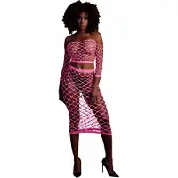 Ouch! Glow in the Dark Crop top met lange mouwen en lange rok - Roze