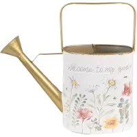 Clayre & Eef Decoratie Gieter 34x12x32 cm Wit Metaal Bloemen WELCOME TO MY GARDEN Wit