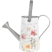 Clayre & Eef Decoratie Gieter 36x17x25 cm Wit Metaal Bloemen WELCOME TO MY GARDEN Wit