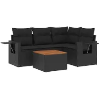 vidaXL 5-delige Loungeset met kussens poly rattan zwart