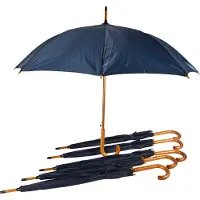 Merkloos 6x Stevige Automatische Paraplu - Navy Blauw - Houten Stok en Handvat - Polyester en Aluminium Materiaal – 89x98cm
